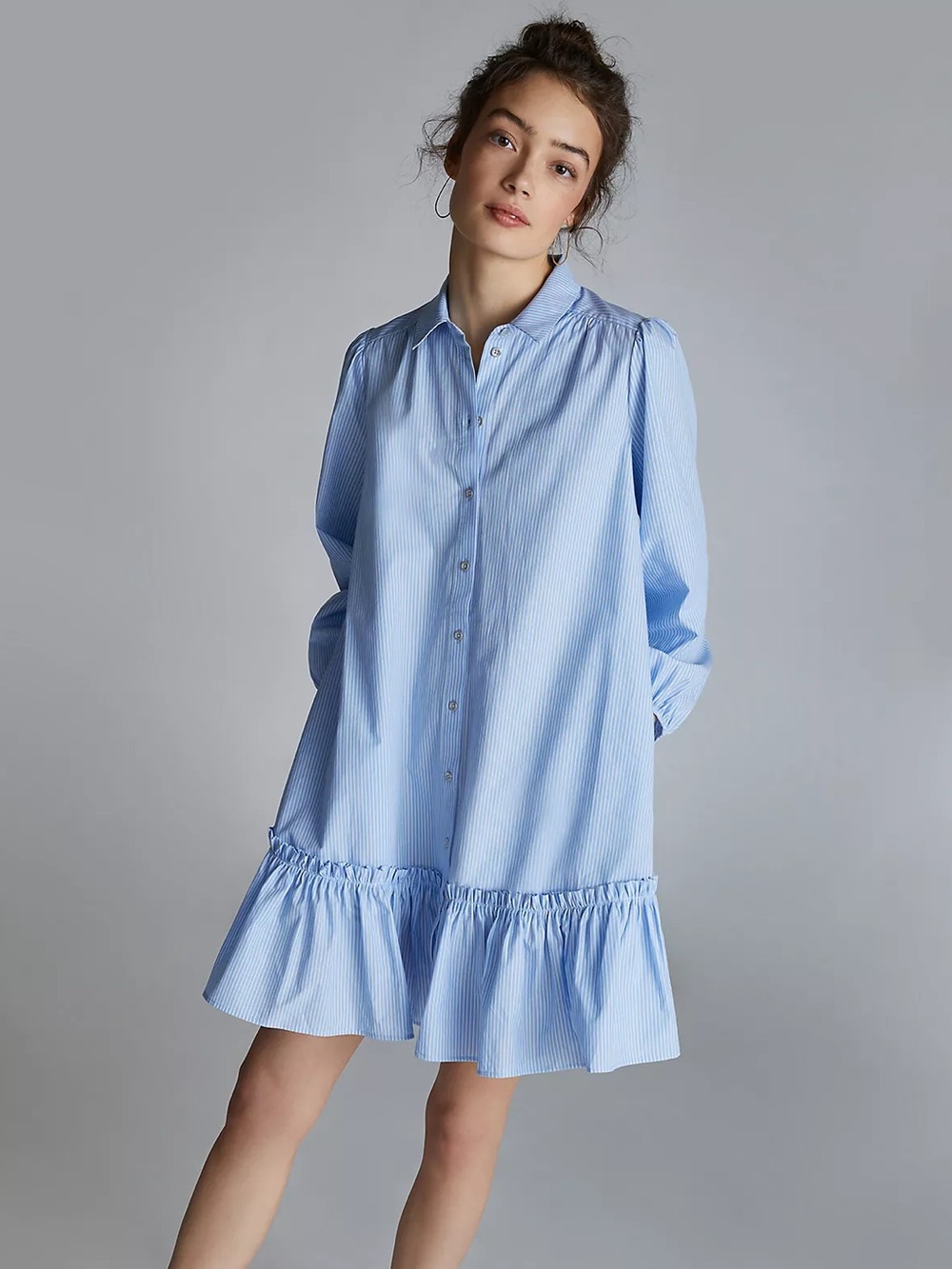 Anthropologie Maeve Sally Tunic Dress Blue Stripe Cotton Size Medium